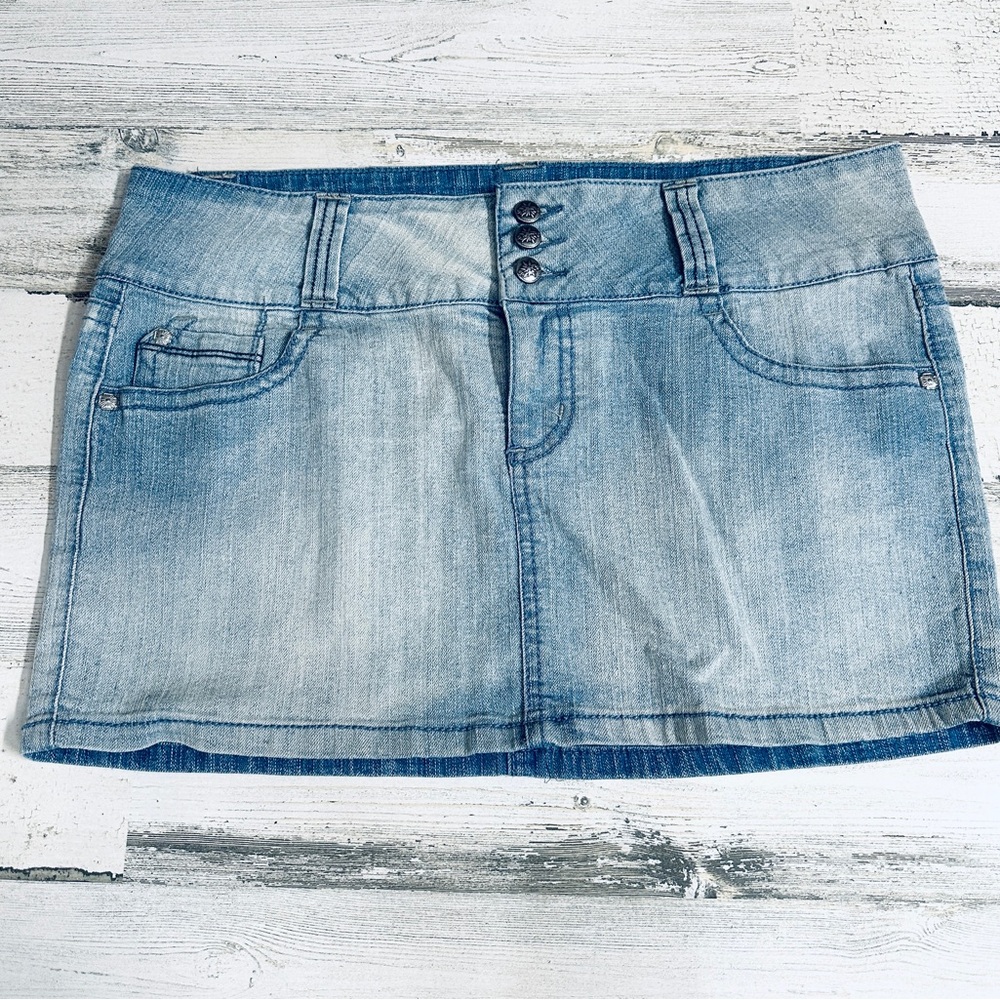 Vintage Y2K Denim‎ Skirt Ashley Trouble Mini Clubwear Jean Juniors Size 13
